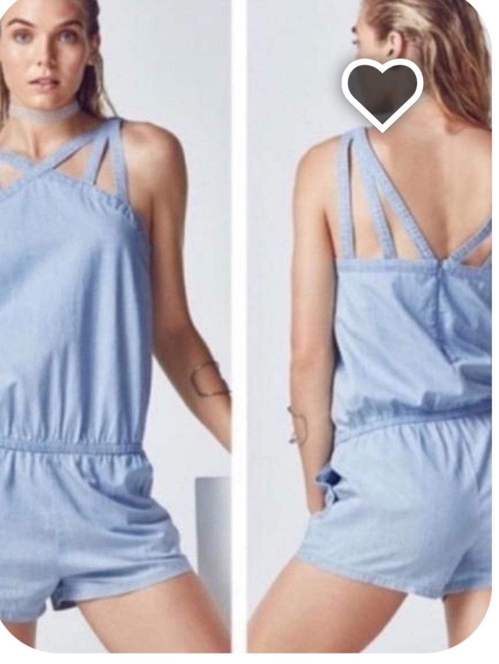 Fabletics womens Light Blue Chambray Romper - Casual Pocket Shorts